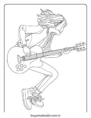 Gitar boyama sayfası – çocuklar için, çizgi film temalı
