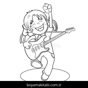 Gitar boyama sayfası – okul öncesi, evde etkinlik