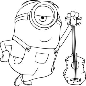 Gitar boyama sayfası,  coloring page, Gitar ile Gülümseyen Minyon, 