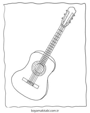 Gitar boyama sayfası – kolay boyama, eğitici aktivite