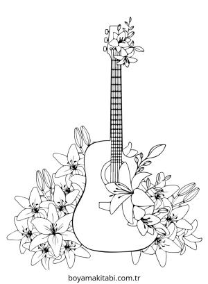 Gitar boyama sayfası – el becerilerini geliştirir, boyama çalışması
