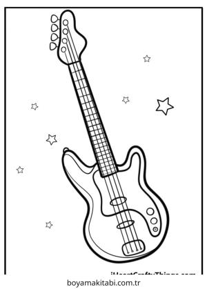 Gitar boyama sayfası – keyifli zaman, renkli çizimler