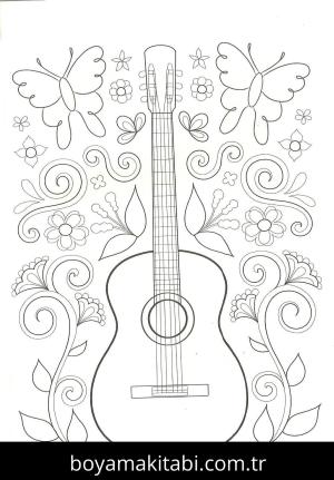 Gitar boyama sayfası – PDF indir, sevimli karakter