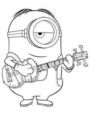 Gitar boyama sayfası,  coloring page, Minion Gitar Çalıyor, 