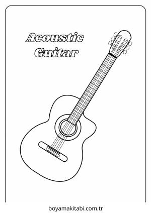 Gitar boyama sayfası – sevimli karakter, sanatsal çalışma
