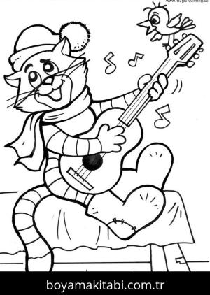 Gitar boyama sayfası – çizgi film temalı, basit çizim