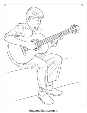 Gitar boyama sayfası – eğitici aktivite, yaratıcılık
