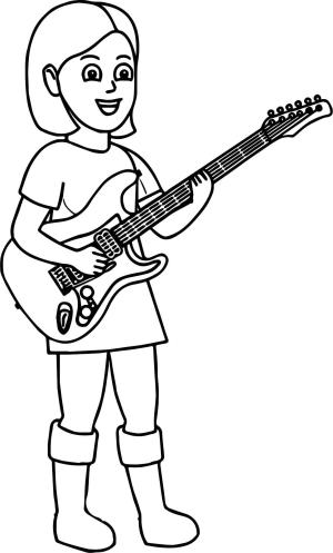 Gitar boyama sayfası,  coloring page, Küçük Kız Gitar Çalıyor, 