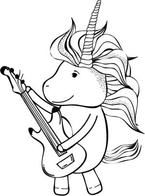 Gitar boyama sayfası,  coloring page, Tek Boynuzlu at Gitar çalıyor, 