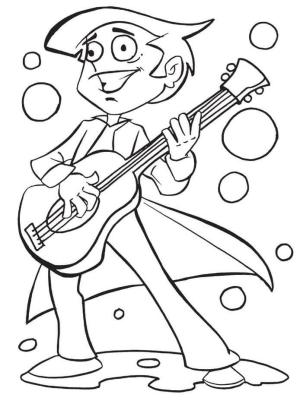 Gitar boyama sayfası,  coloring page, Gitar Çalan Çizgi Film Adam, 