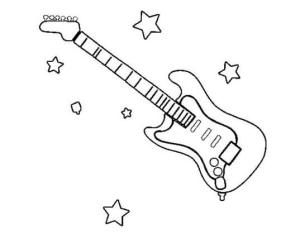 Gitar boyama sayfası,  coloring page, Elektro Gitar ve Yıldız, 