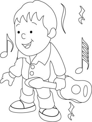 Gitar boyama sayfası,  coloring page, Gitar Tutan Komik Çocuk, 