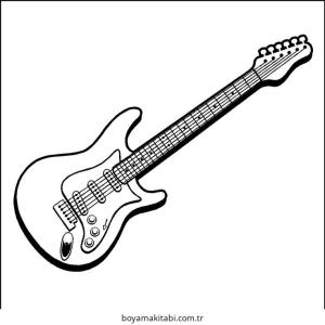 Gitar boyama sayfası – çizgi film temalı, basit çizim