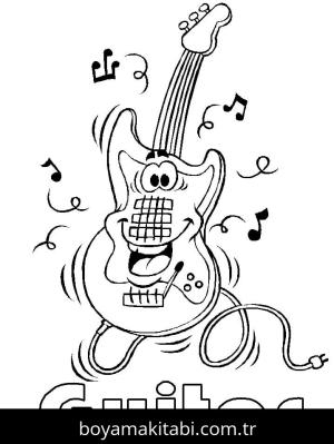 Gitar boyama sayfası – çocuklar için, çizgi film temalı