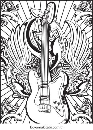Gitar boyama sayfası – kolay boyama, eğitici aktivite
