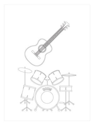 Gitar boyama sayfası,  coloring page, Gitar ve Davul, 