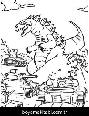 Godzilla boyama sayfası – çizgi film temalı, basit çizim