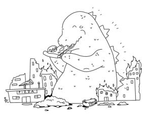 Godzilla boyama sayfası,  coloring page, Kawaii Godzilla, 