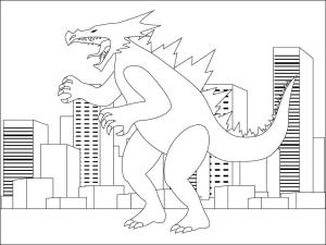 Godzilla boyama sayfası,  coloring page, Şehirde Korkunç Godzilla, 