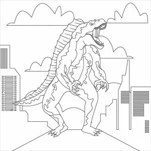 Godzilla boyama sayfası,  coloring page, Şehirdeki Godzilla, 