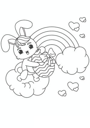 Gökkuşağı boyama sayfası, Rainbow coloring page, Gökkuşağı ile Paskalya Tavşanı, 