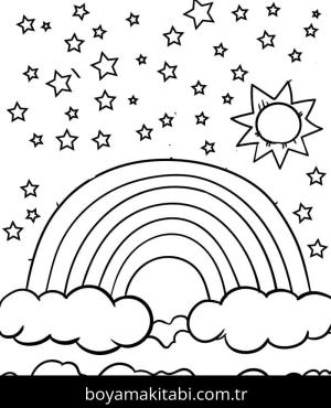 Gökkuşağı boyama sayfası – renkli çizimler, okul öncesi