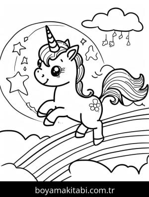 Gökkuşağı boyama sayfası – PDF indir, sevimli karakter