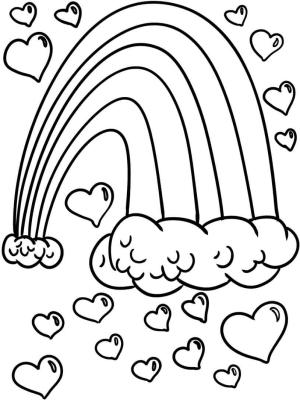 Gökkuşağı boyama sayfası, Rainbow coloring page, Kalpleri Olan Gökkuşağı, 