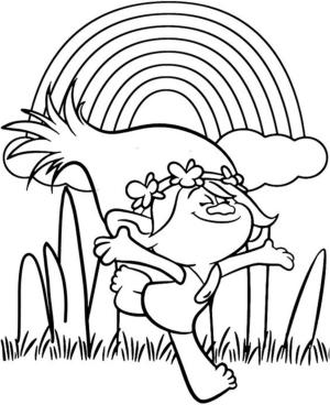 Gökkuşağı boyama sayfası, Rainbow coloring page, Gökkuşağıyla Koşan Çizgi Film Karakteri, 