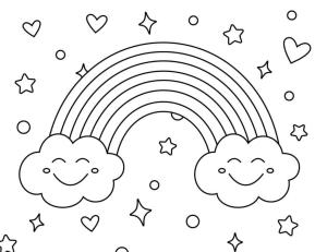 Gökkuşağı boyama sayfası, Rainbow coloring page, İki Gülen Bulutlu Gökkuşağı, 