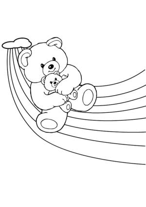 Gökkuşağı boyama sayfası, Rainbow coloring page, Gökkuşağının Üzerinde İki Oyuncak Ayı, 