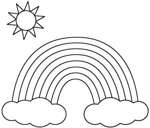 Gökkuşağı boyama sayfası, Rainbow coloring page, Bulutlar ve Güneş ile Gökkuşağı, 