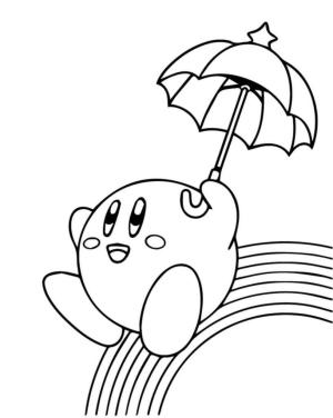 Gökkuşağı boyama sayfası, Rainbow coloring page, Kirby Gökkuşağı Şemsiyesini Tutuyor, 