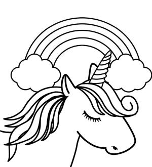 Gökkuşağı boyama sayfası, Rainbow coloring page, Gökkuşağı ile tek Boynuzlu at Kafası, 