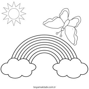 Gökkuşağı boyama sayfası – PDF indir, sevimli karakter