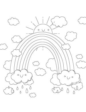 Gökkuşağı boyama sayfası, Rainbow coloring page, Yağmur ile Gökkuşağı, 