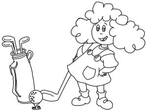 Golf boyama sayfası,  coloring page, Golf Oynayan Küçük Kız, 