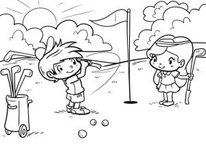 Golf boyama sayfası,  coloring page, Golf Oynayan çocuklar, 