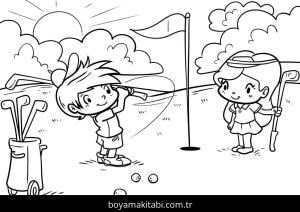 Golf boyama sayfası – sevimli karakter, sanatsal çalışma