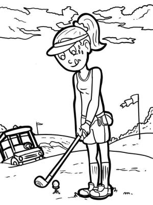 Golf boyama sayfası,  coloring page, Kız, Golf Oyna, 