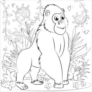 Goril boyama sayfası,  coloring page, Küçük Goril Gülümseyen, 