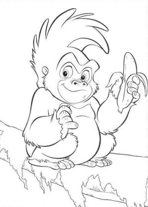 Goril boyama sayfası,  coloring page, Muz Tutan Karikatür Goril, 