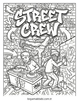 Grafiti boyama sayfası – çizgi film temalı, basit çizim