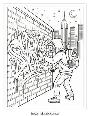 Grafiti boyama sayfası – sanatsal çalışma, çocuklar için