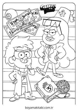 Gravity Falls boyama sayfası – çocuklar için, çizgi film temalı