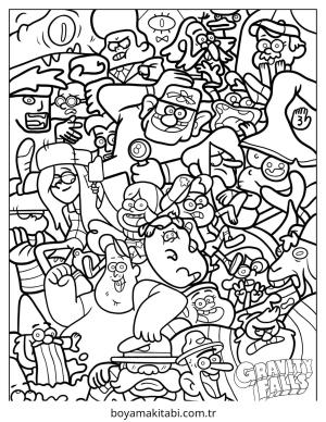 Gravity Falls boyama sayfası – eğlenceli etkinlik, el becerilerini geliştirir