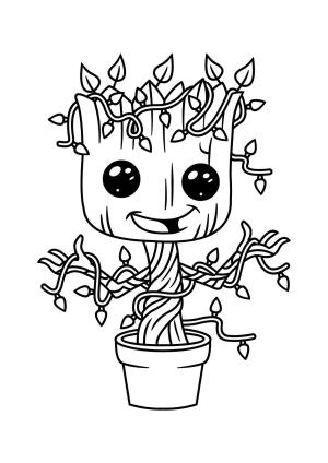 Groot boyama sayfası,  coloring page, Vazoda Komik Küçük Groot, 