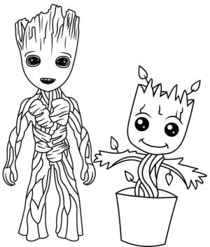 Groot boyama sayfası,  coloring page, Vazoda Küçük Groot ve Küçük Groot, 