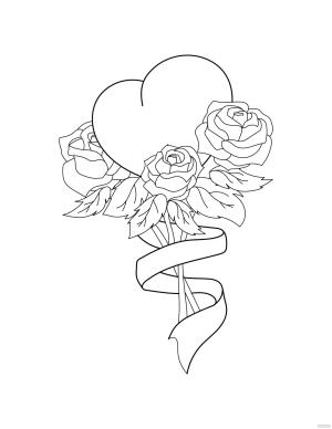 Gül boyama sayfası,  coloring page, Kalp ile Gül Buketi, 