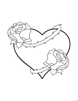 Gül boyama sayfası,  coloring page, Güllü Kalp, 